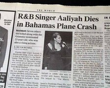 Listing image for AaLIYAH Princess of R&B Singer Actress Model Airplane Crash DEATH 2001 Newspaper