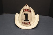 Listing image for Antique HIGH EAGLE FIREMANS CAIRNS FIRE HELMET CHIEF BADGE MSA Vintage Leather