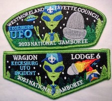 Listing image for BSA WESTMORELAND FAYETTE OA WAGION 6 2023 JAMBOREE 2-PATCH KECKSBURG UFO ALIEN