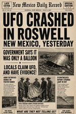 Listing image for UFO Crashed IN Roswell NM News Poster sizes up to 24 x 36 prints &Tin Signs