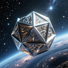 Listing image for Mysterious Alien Craft Orb Polyhedron Orbit Space Poster Art Print 24 x 24 in