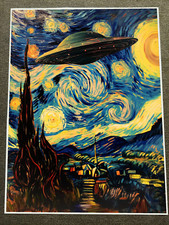 Listing image for Starry Night UFO with Alien Craft Poster 18x24in